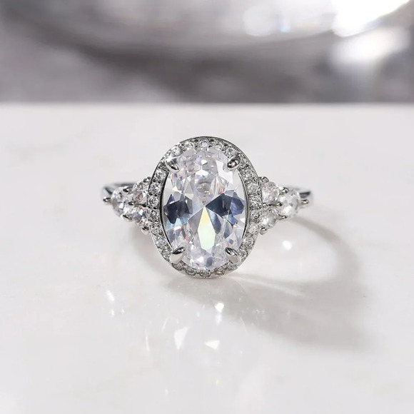 ▶Beautiful Noble Oval Pure CZ Macro Pave Silver Wedding Luxury Rings K936